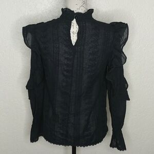 Think Closet Brooklyn Long Sleeve Embroidered Top Black